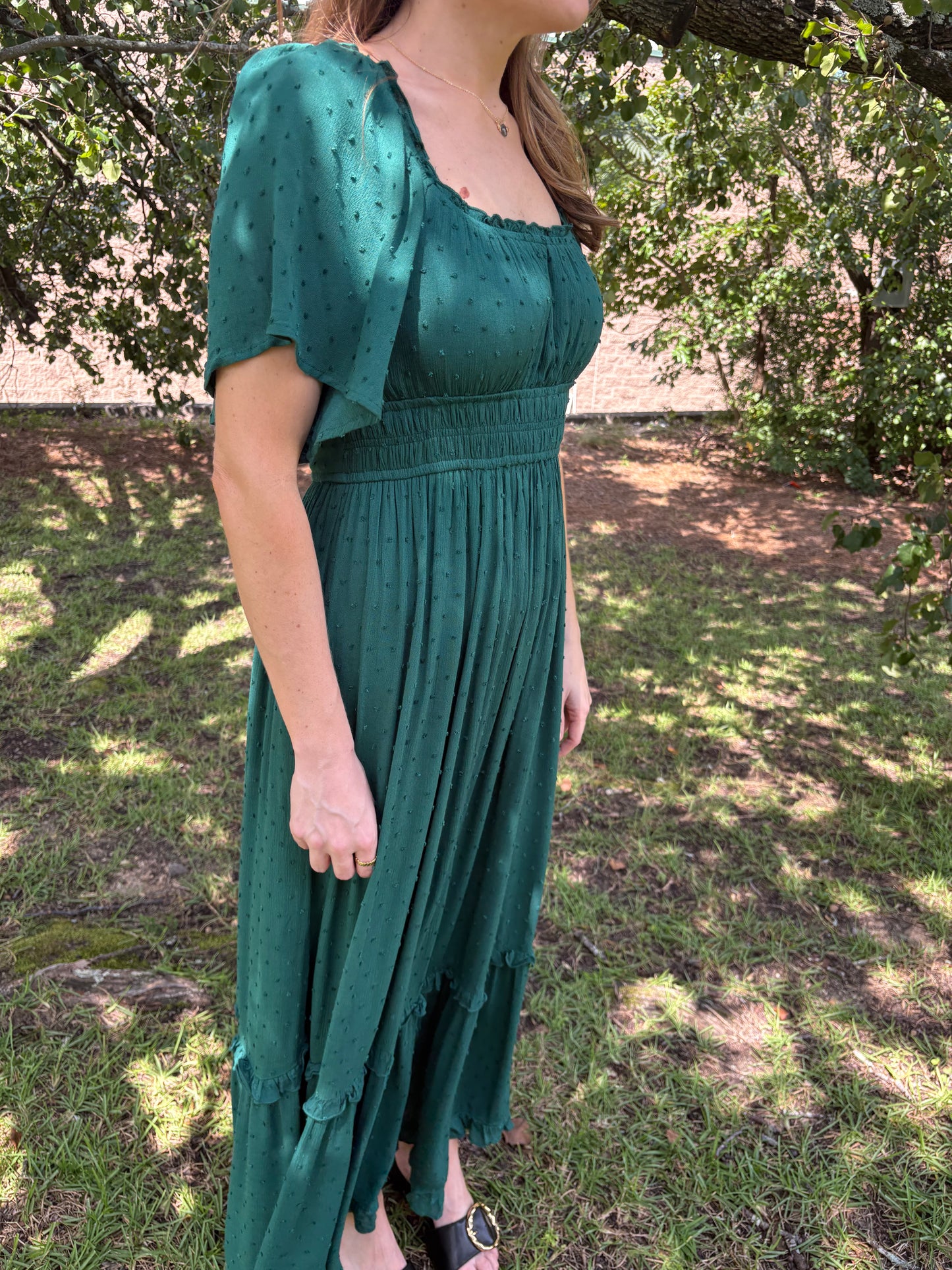 Emerald Swiss Dot Maxi Dress