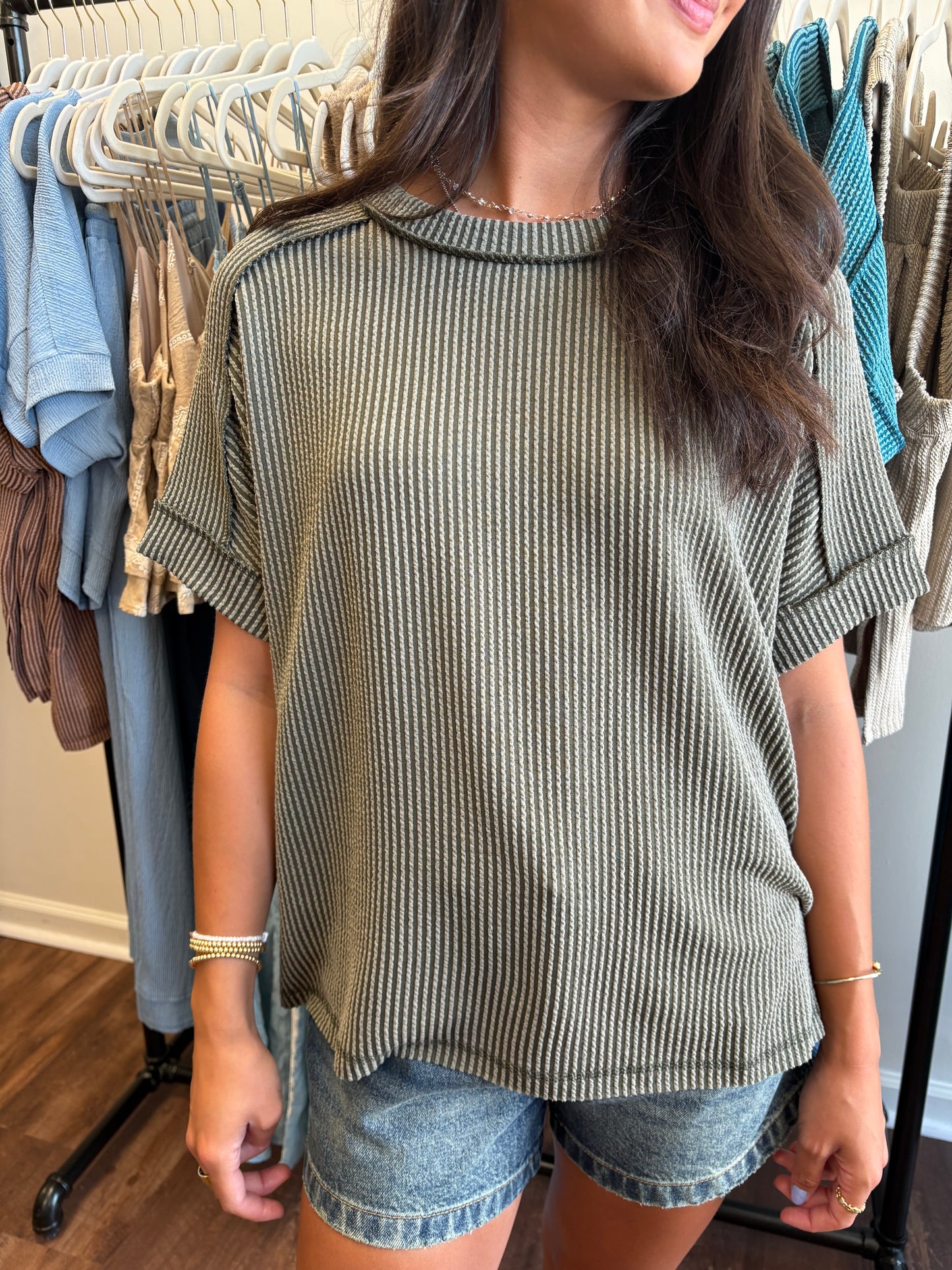 Lauren Olive Ribbed Top
