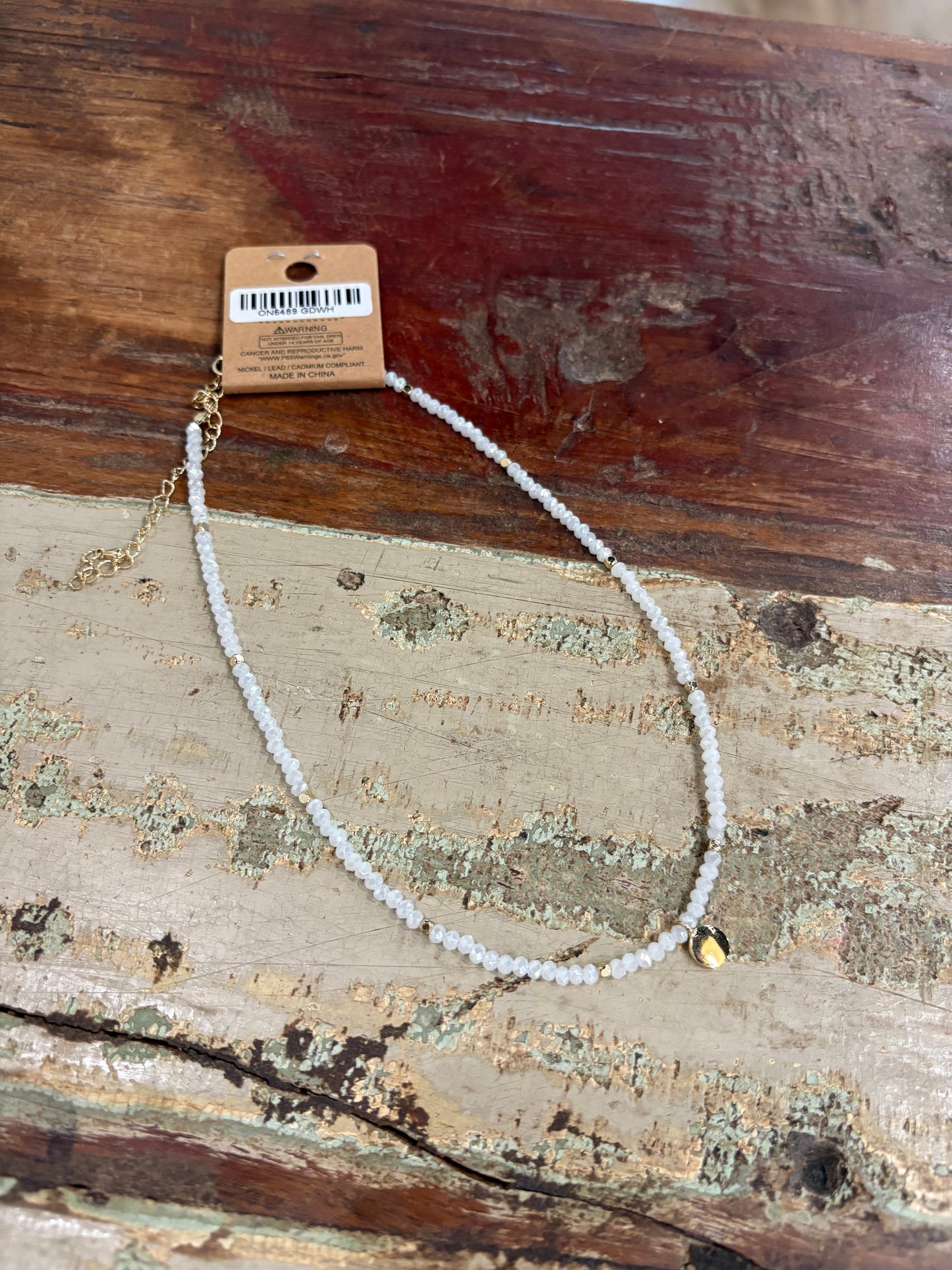 White Seed Bead Charm Necklace