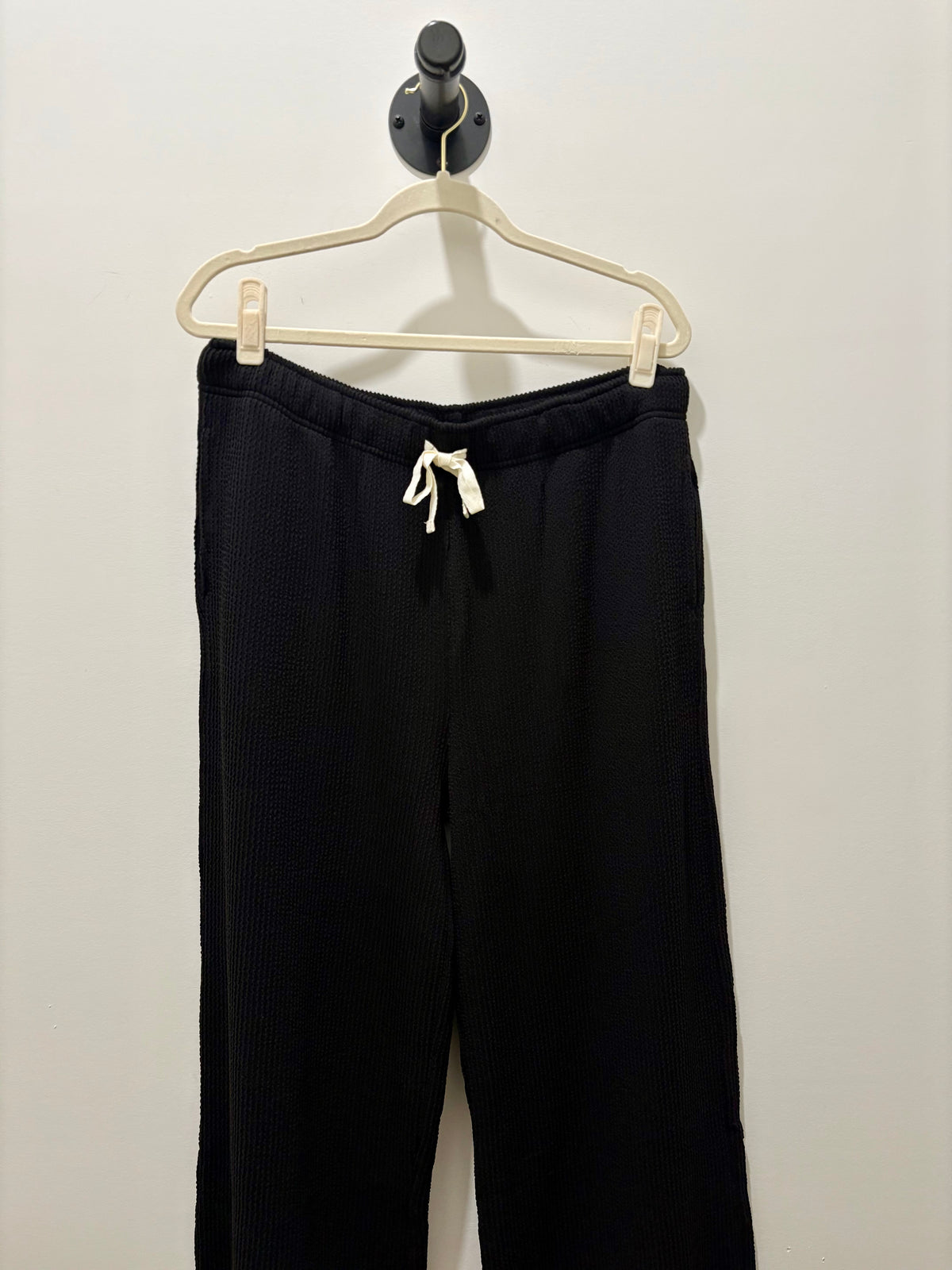 Black Raised Rib Matching Pants Set