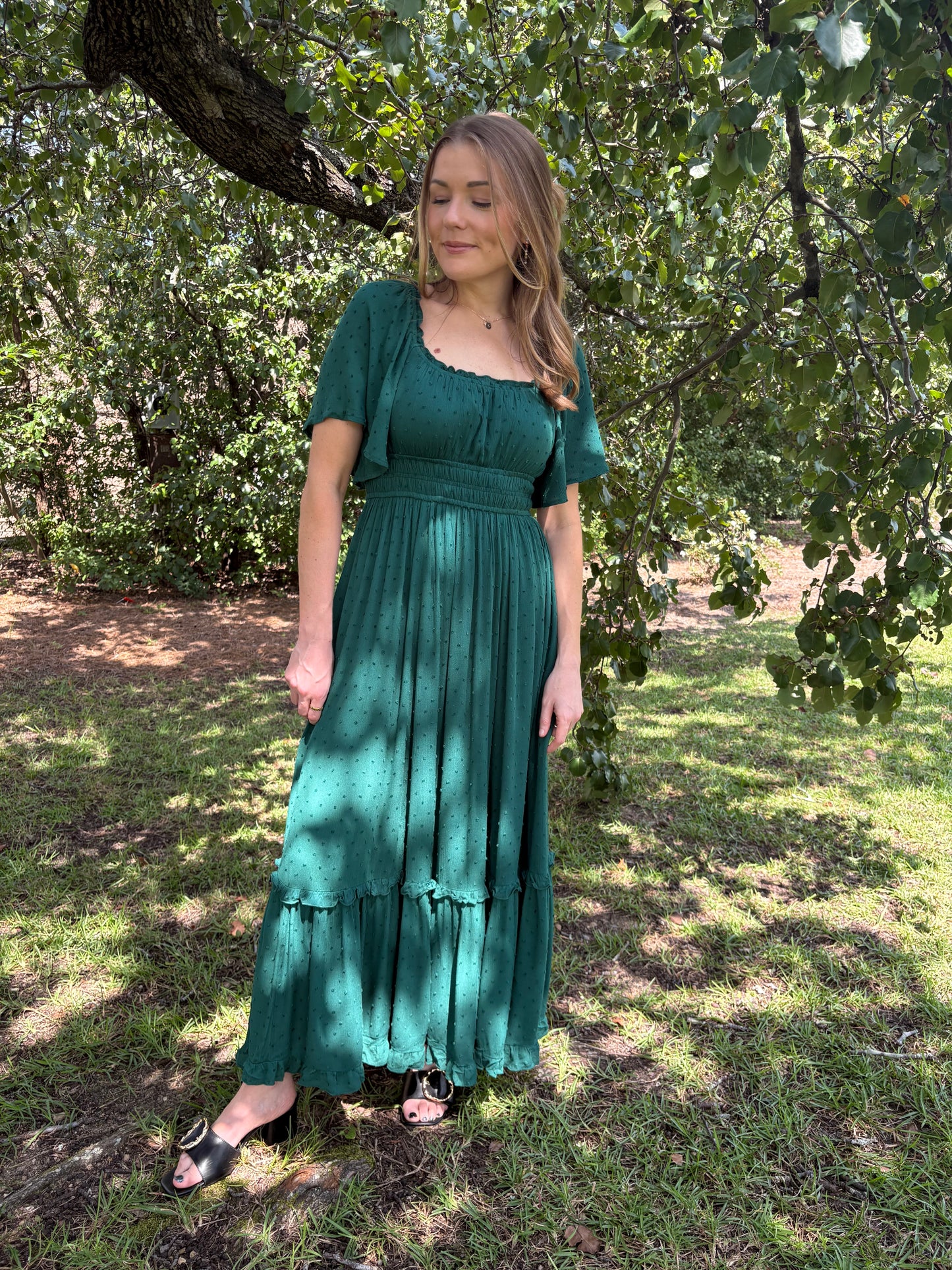 Emerald Swiss Dot Maxi Dress