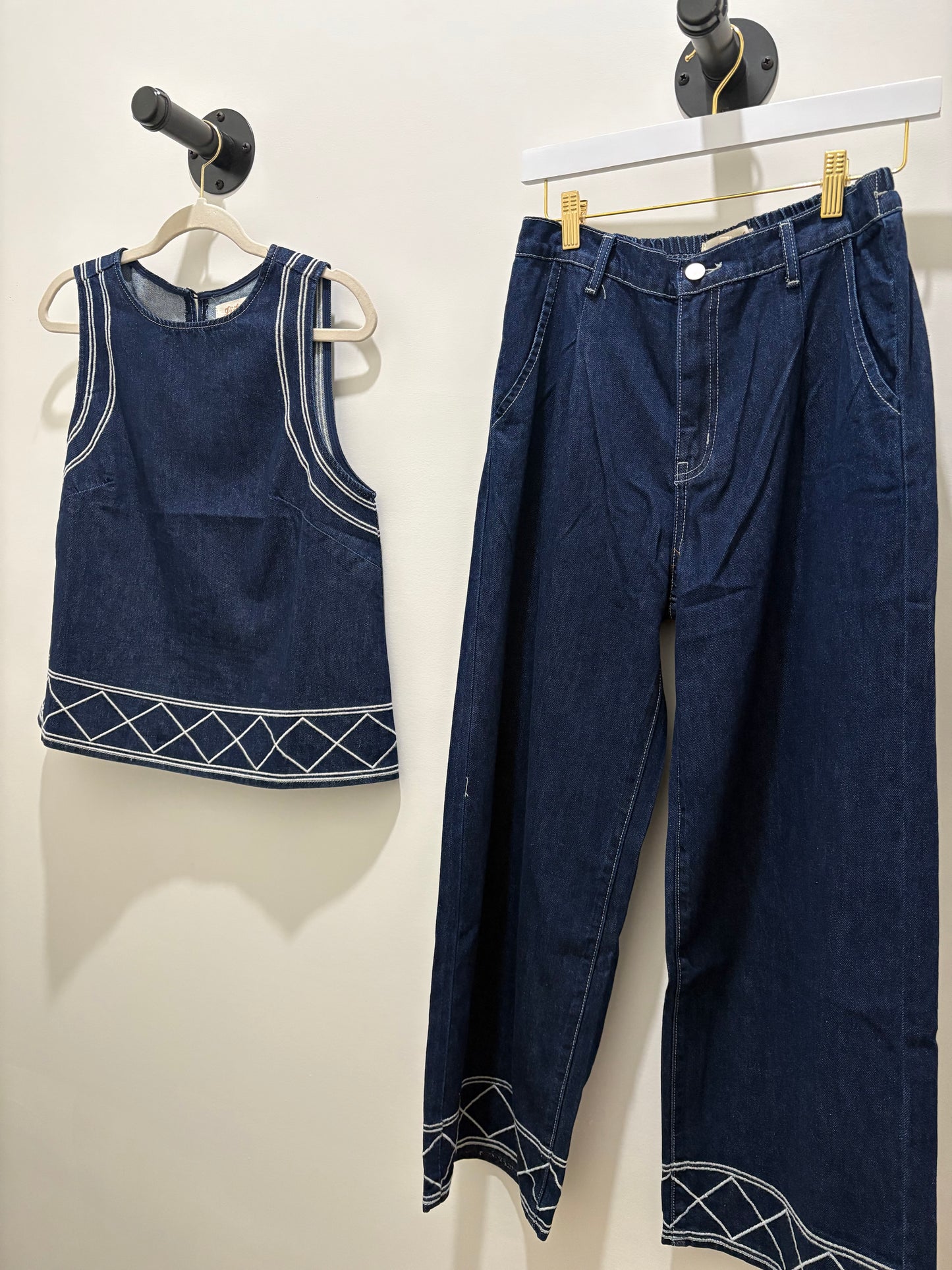 Embroidered Denim Tank & Pants Set
