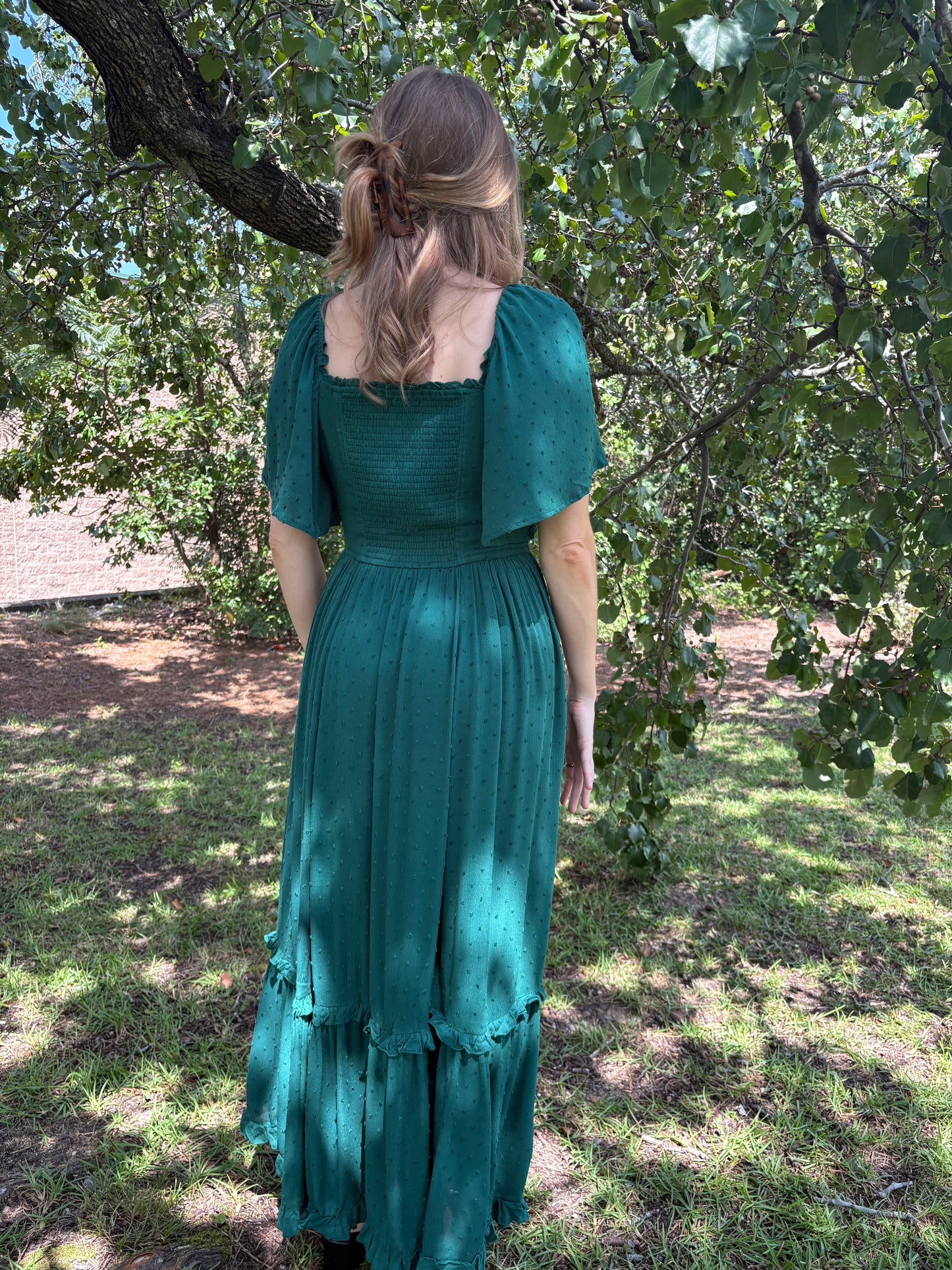 Emerald Swiss Dot Maxi Dress
