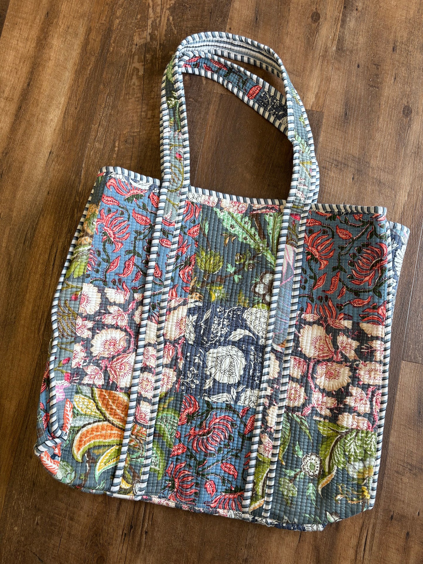 Grey Patchwork Large Quilted Tote