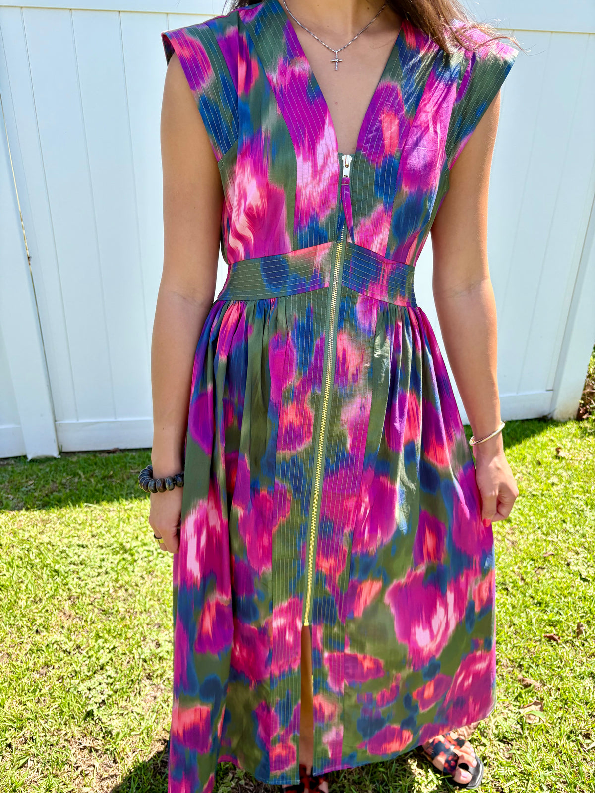 Magenta Watercolor Midi Dress