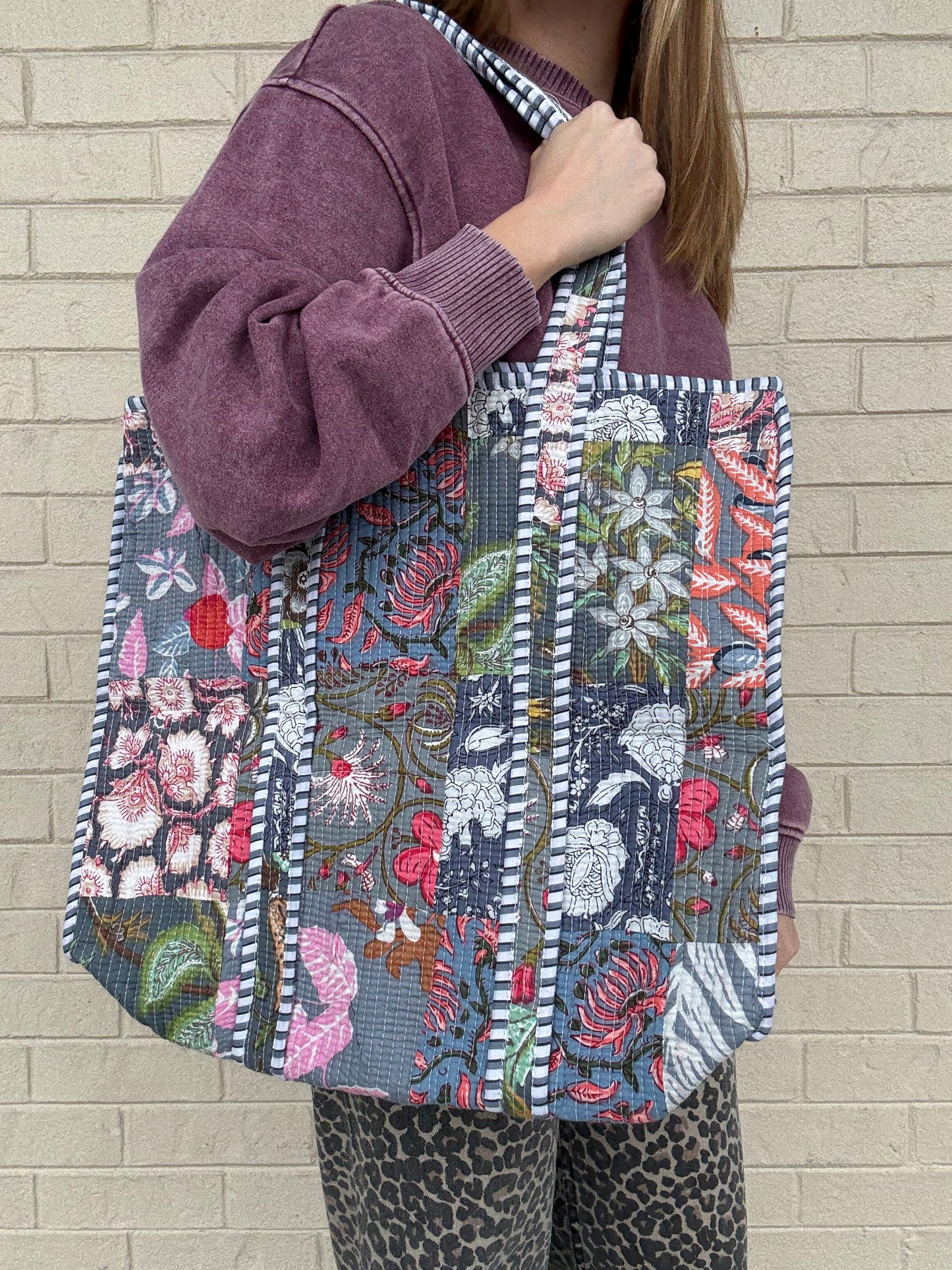 Grey Patchwork Quilted Tote