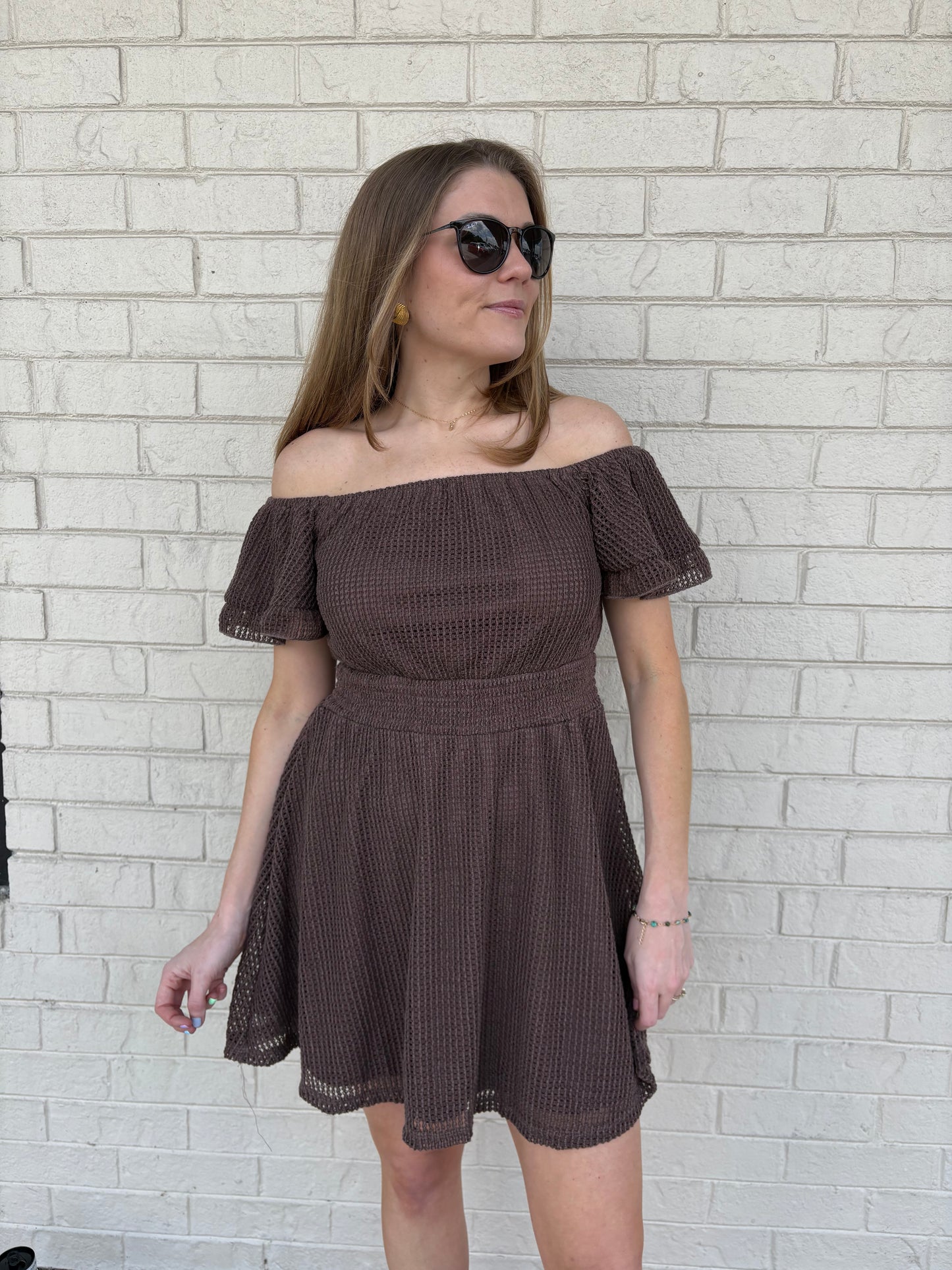 Brown Crochet Mini Dress
