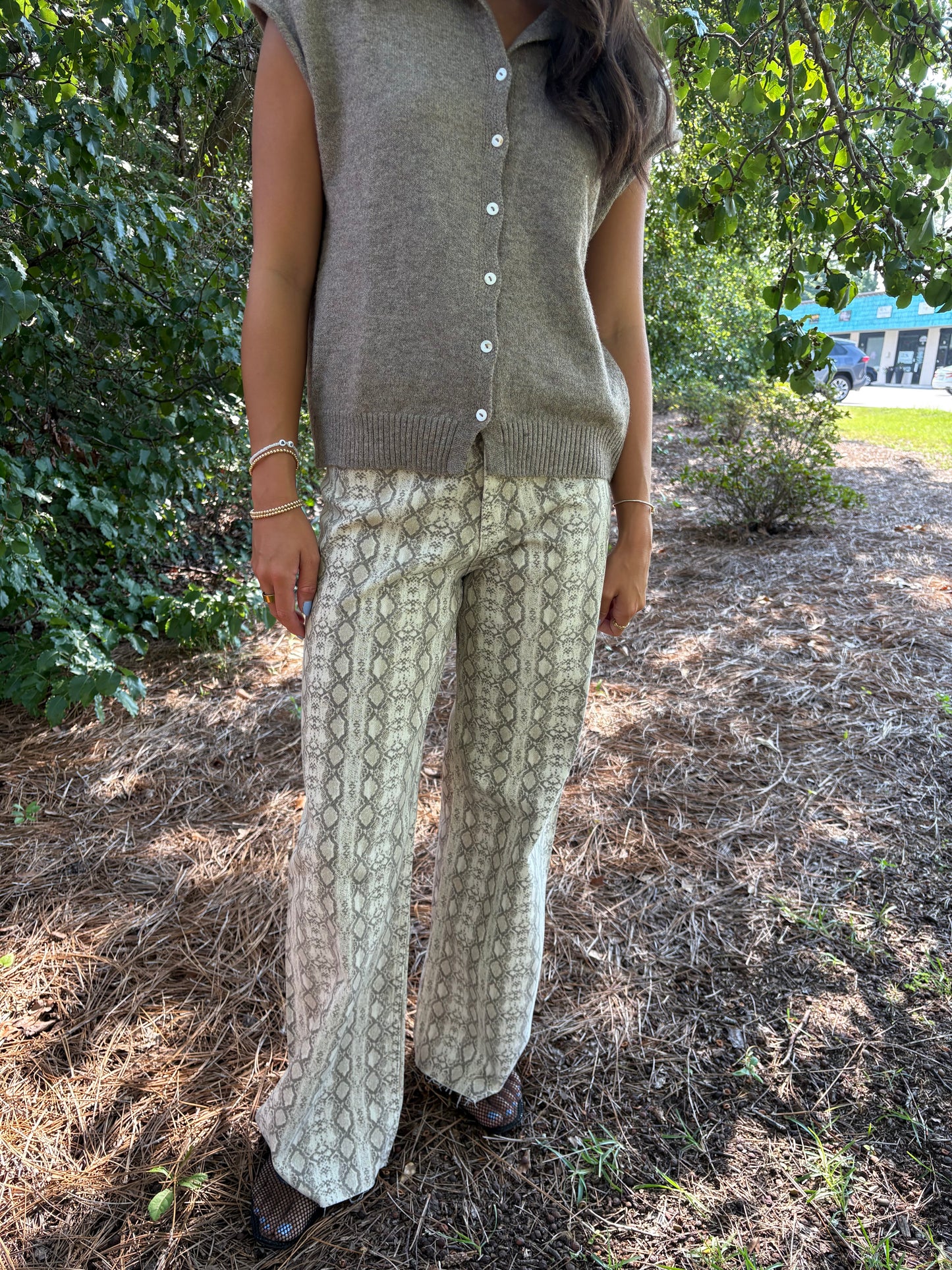 Beige Snake Denim Pants