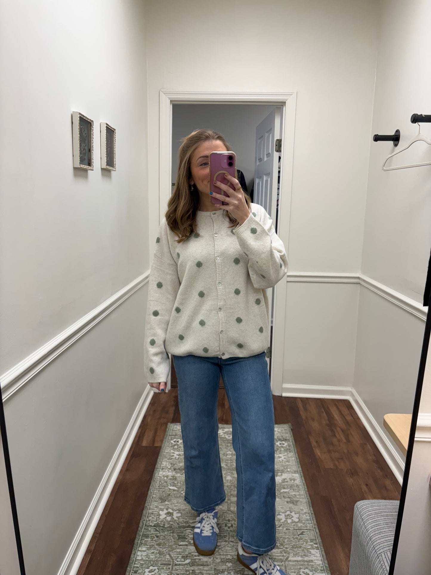 Ivory and Sage Polkadot Cardigan