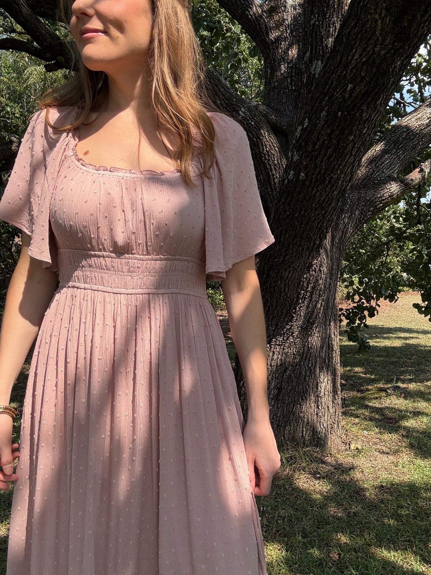 Tea Rose Swiss Dot Maxi Dress