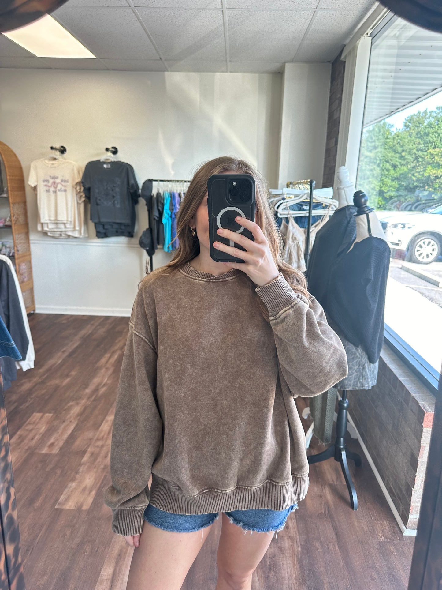 Nina Mocha Washed Pullover