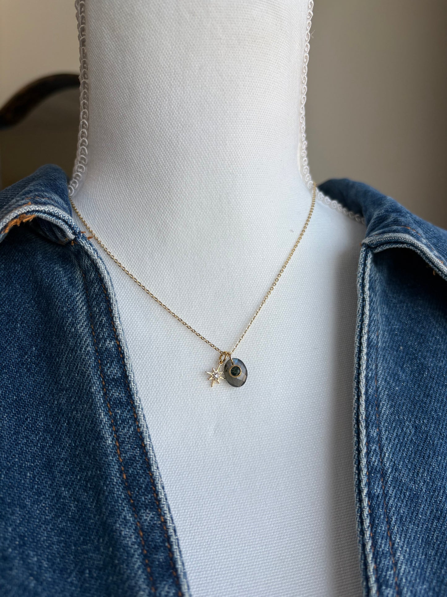 Labradorite with Moss Agate Star Necklace