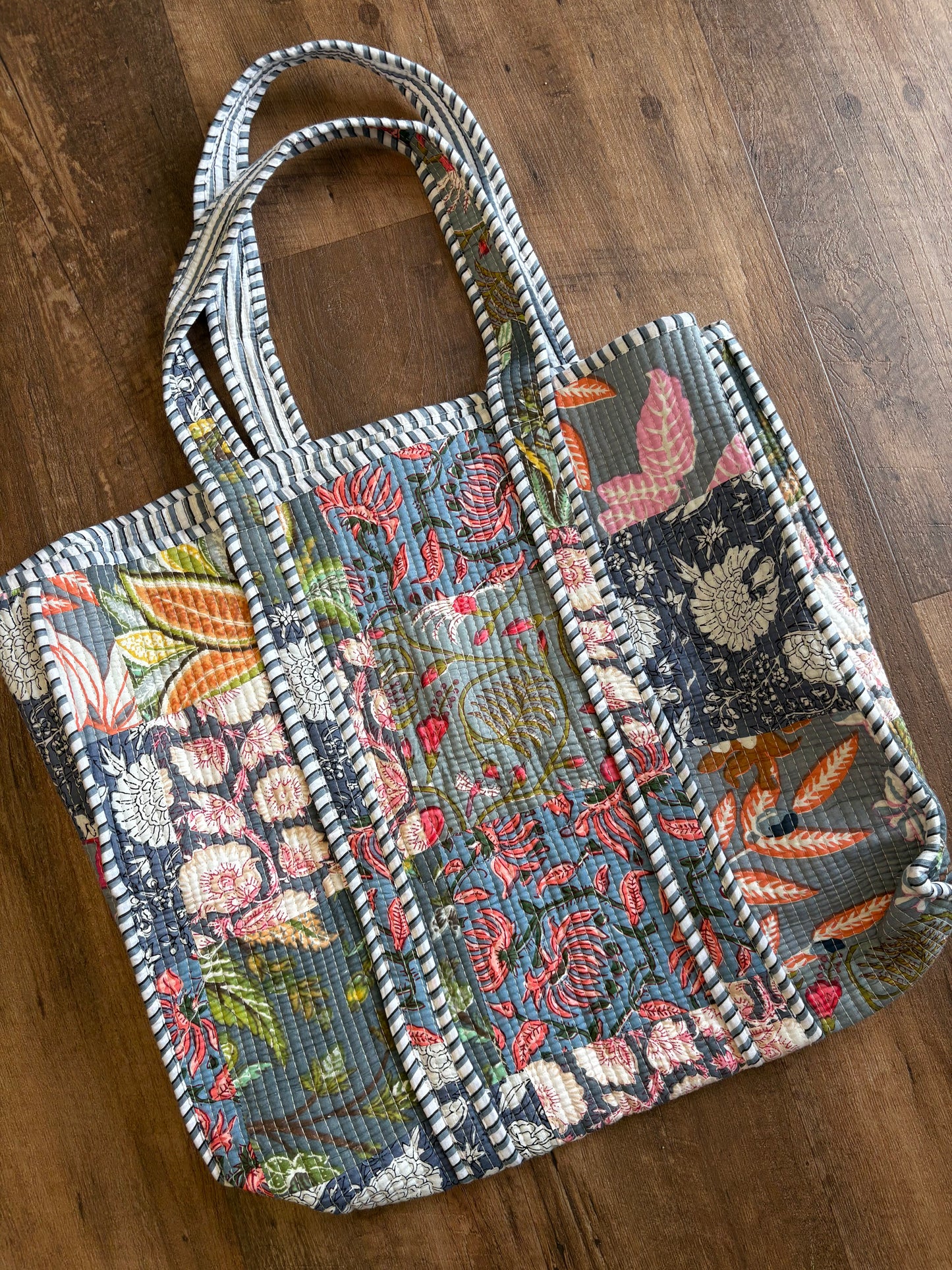 Grey Patchwork Large Quilted Tote
