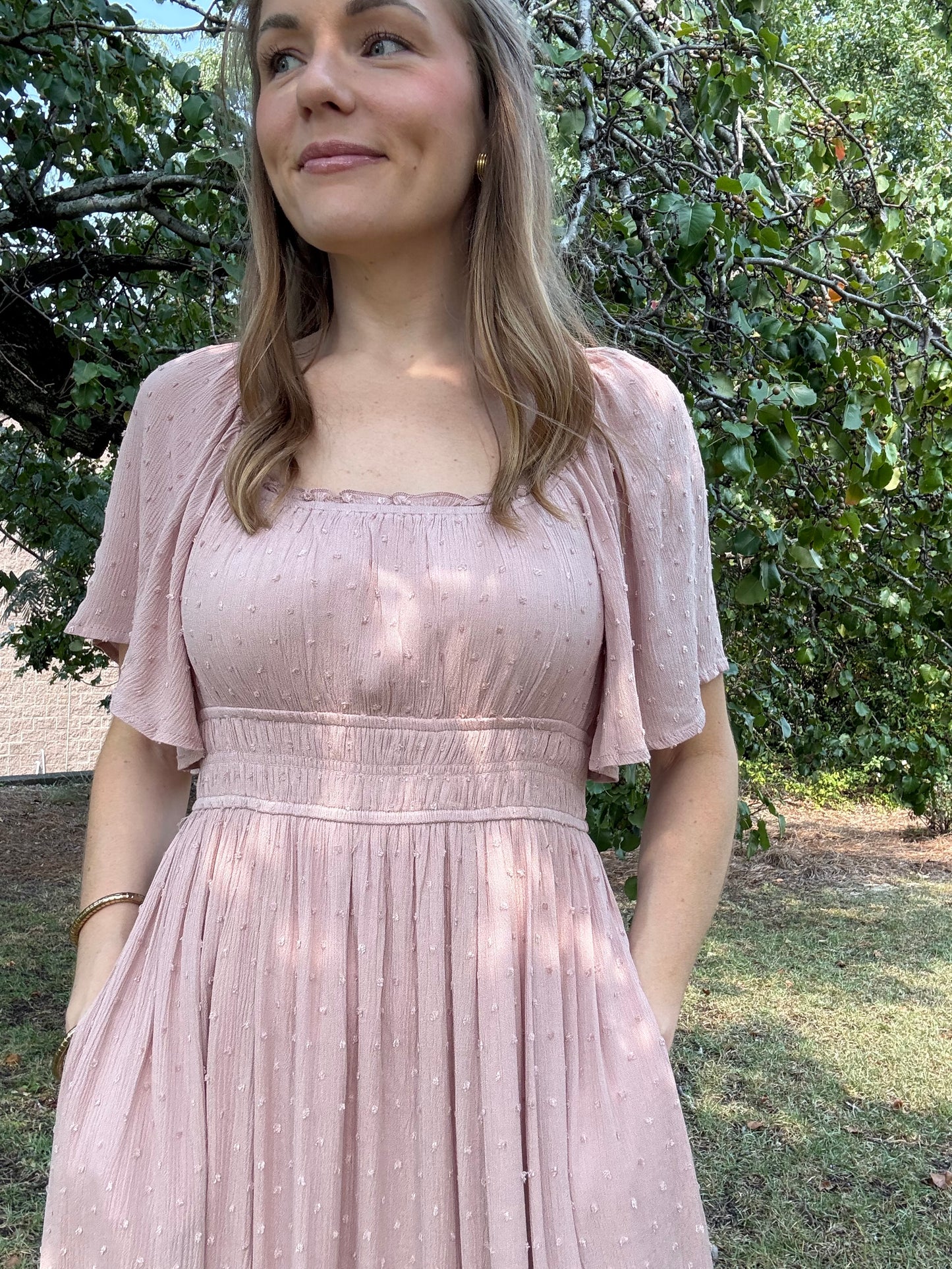 Tea Rose Swiss Dot Maxi Dress