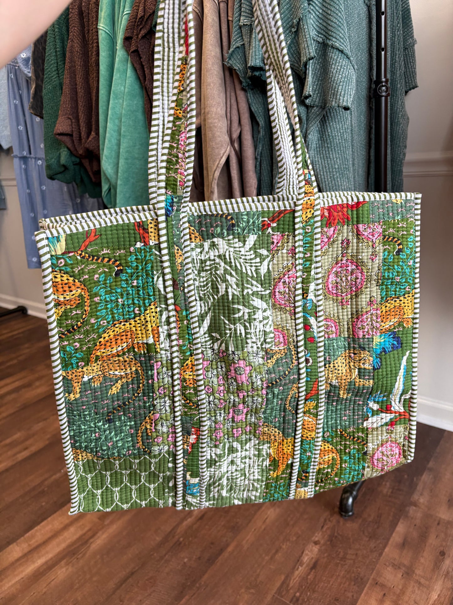 Green Patchwork Quilted Tote