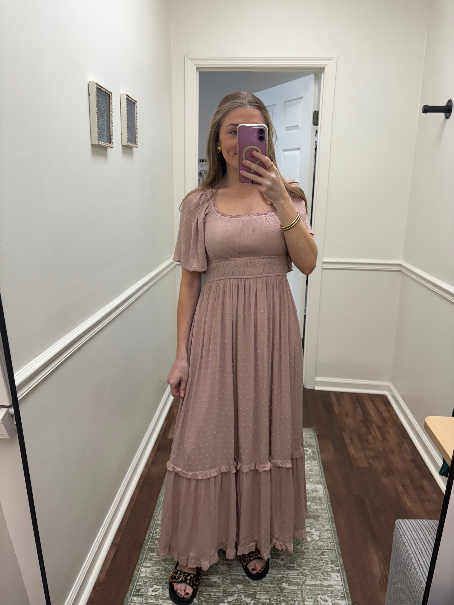 Tea Rose Swiss Dot Maxi Dress