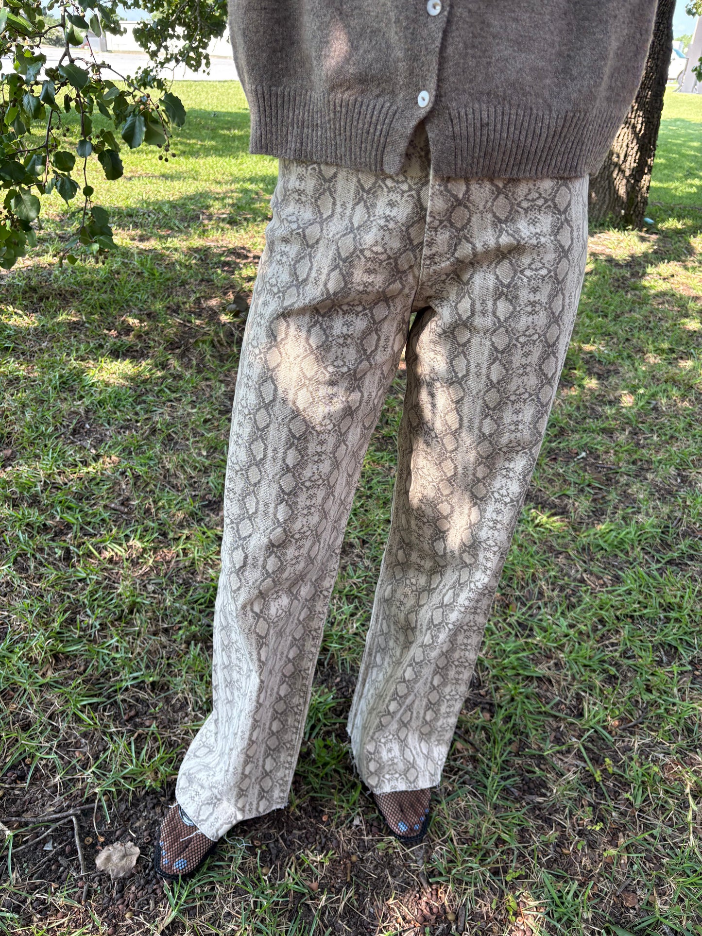 Beige Snake Denim Pants