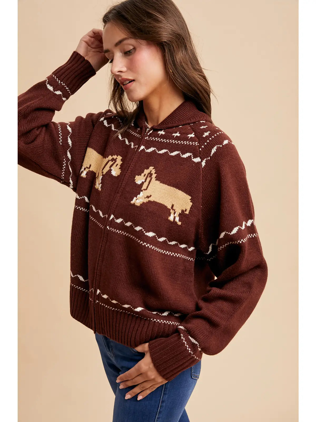 Dachshund Zip Up Cardigan