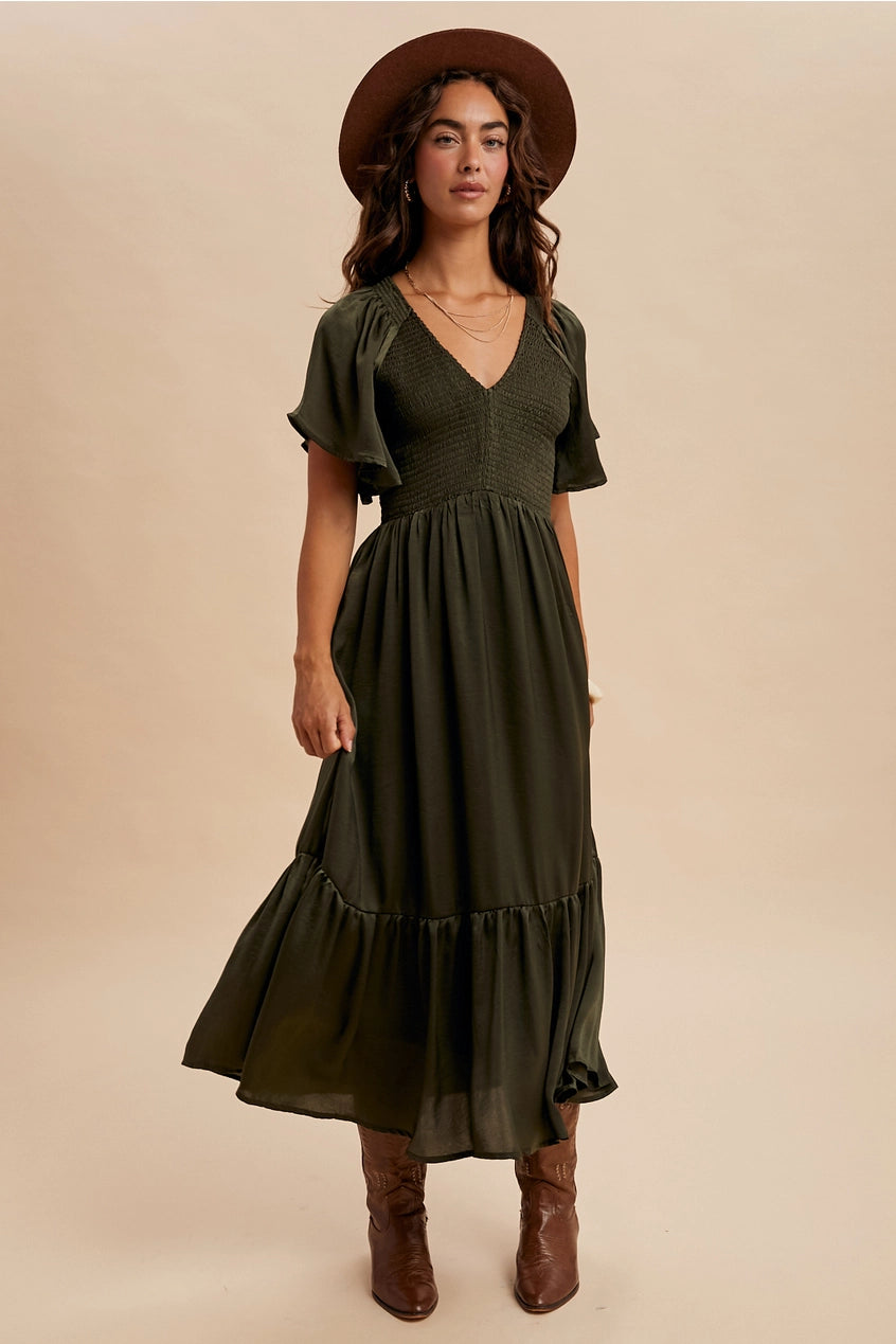 Olive Satin Maxi Dress