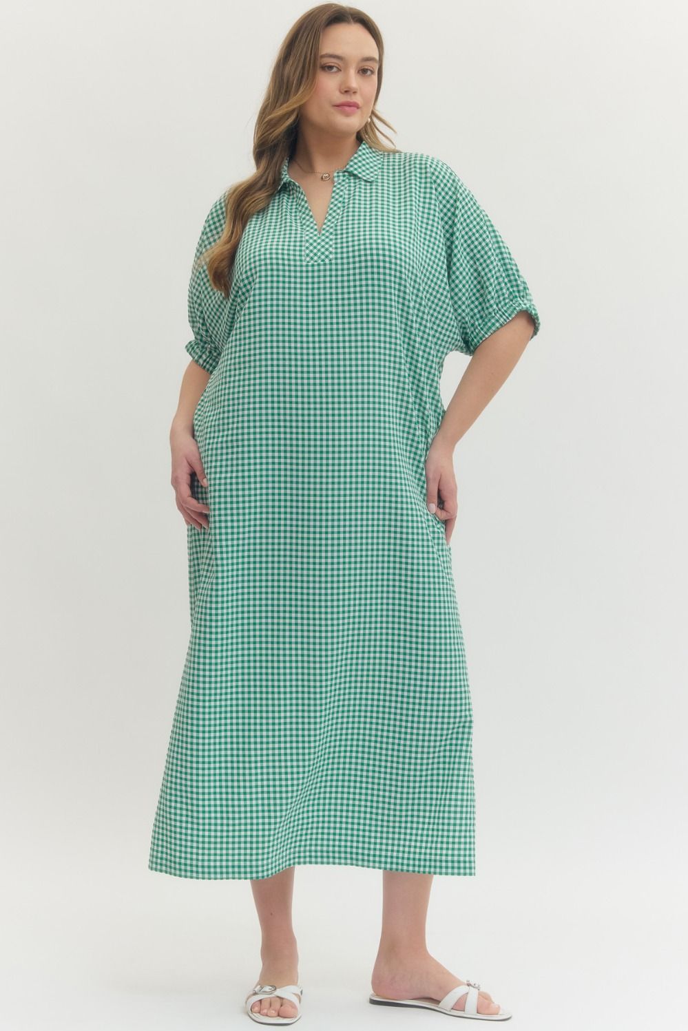 Kelly Green Gingham Midi Dress
