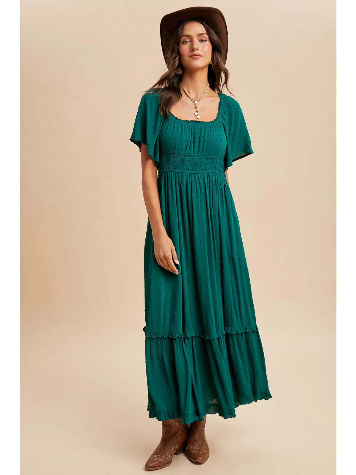 Emerald Swiss Dot Maxi Dress