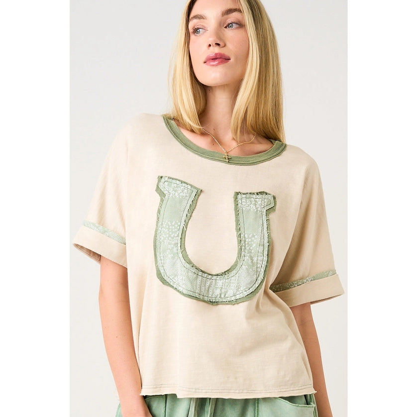 Sage Horseshoe Patchwork Blouse