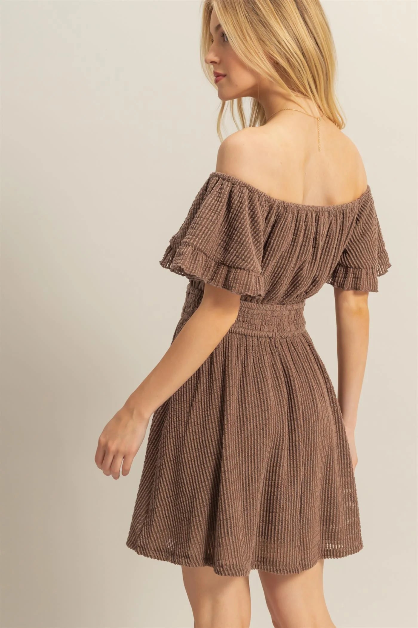 Brown Crochet Mini Dress