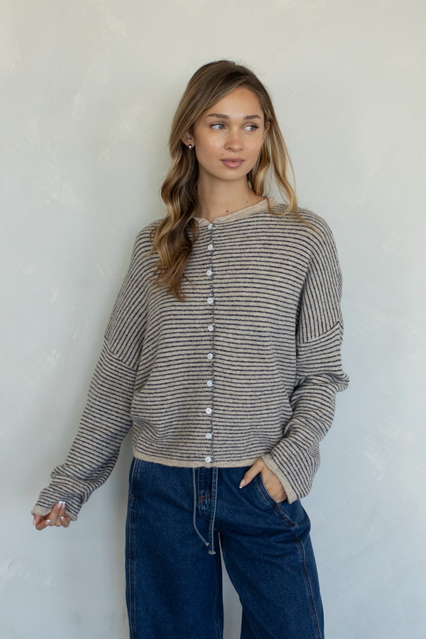 Natural Pinstripe Piper Cardigan