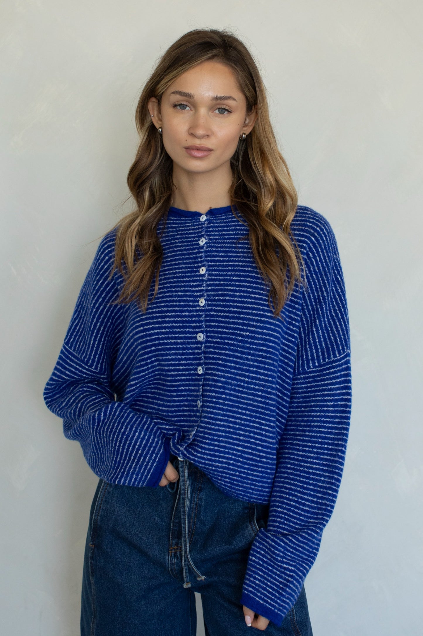 Royal Blue Pinstripe Piper Cardigan