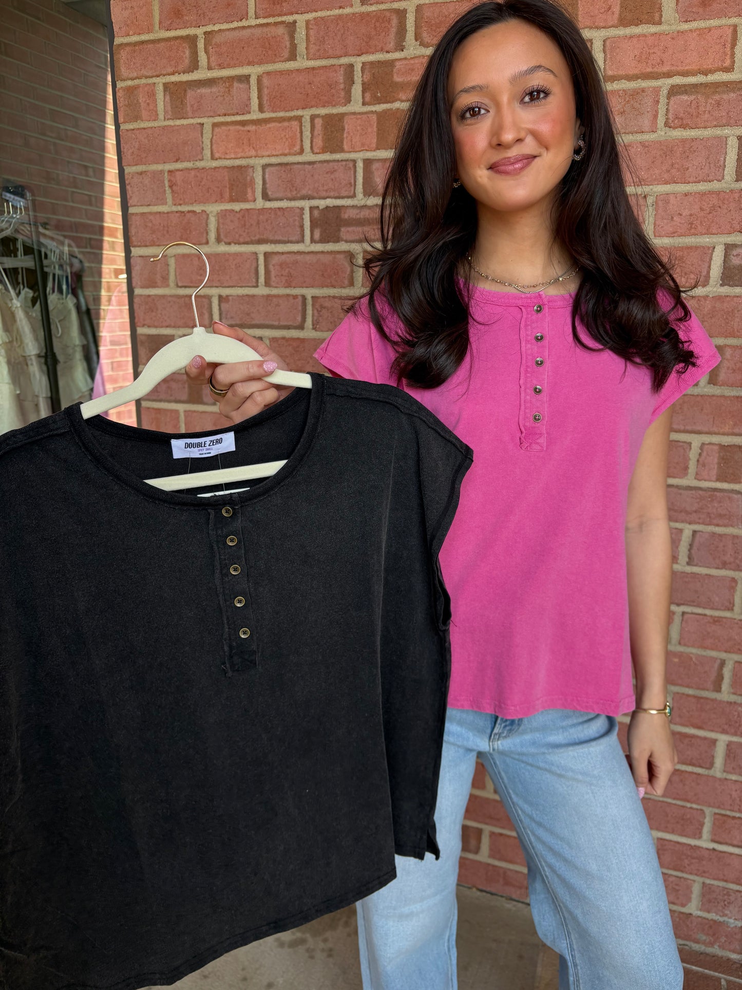 Henley Cap Sleeve Tops