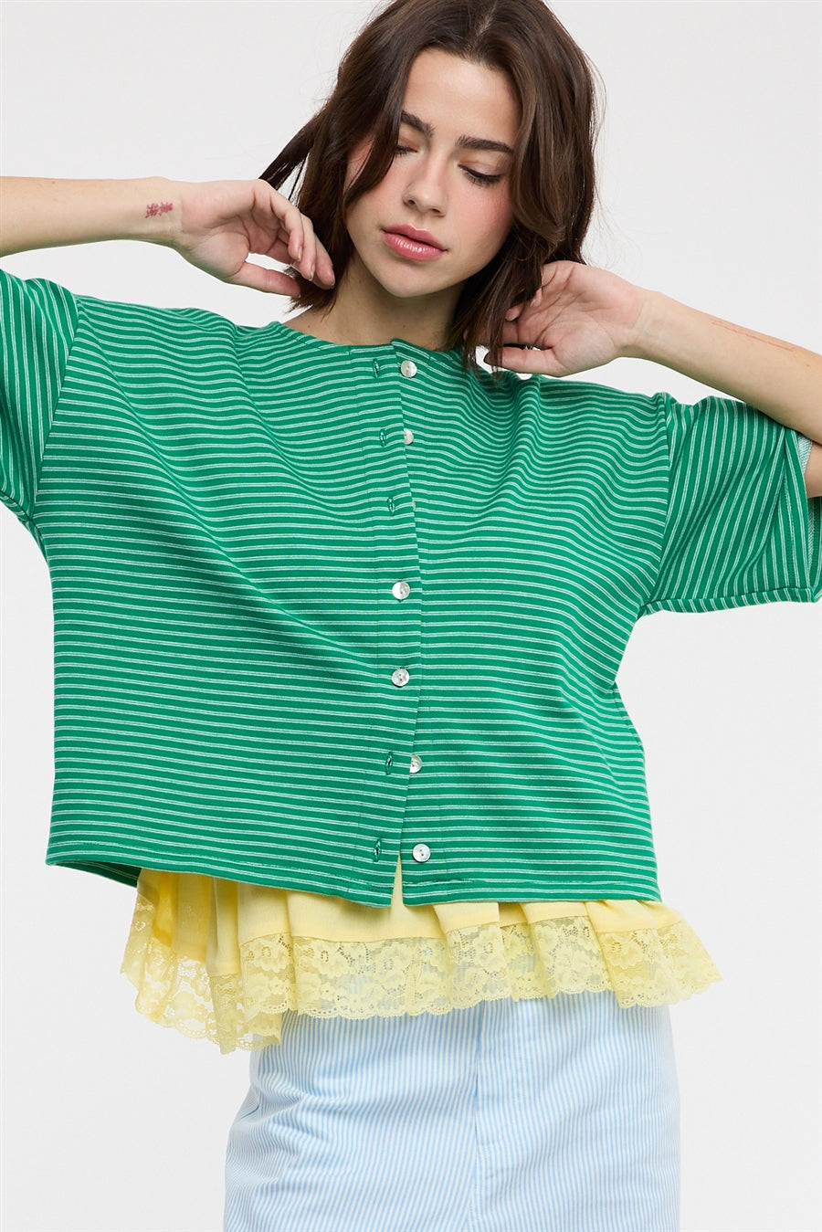 Camille Green Striped Top