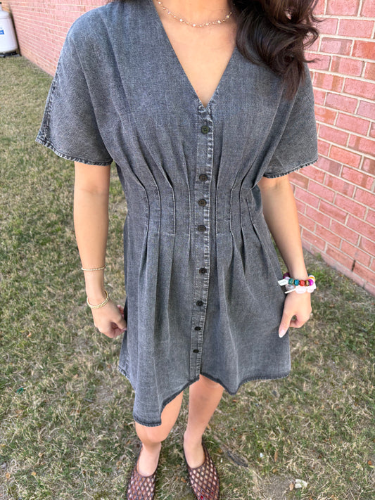Black Chambray Mini Dress
