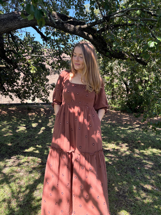 Bailey Chocolate Embroidered Maxi Dress