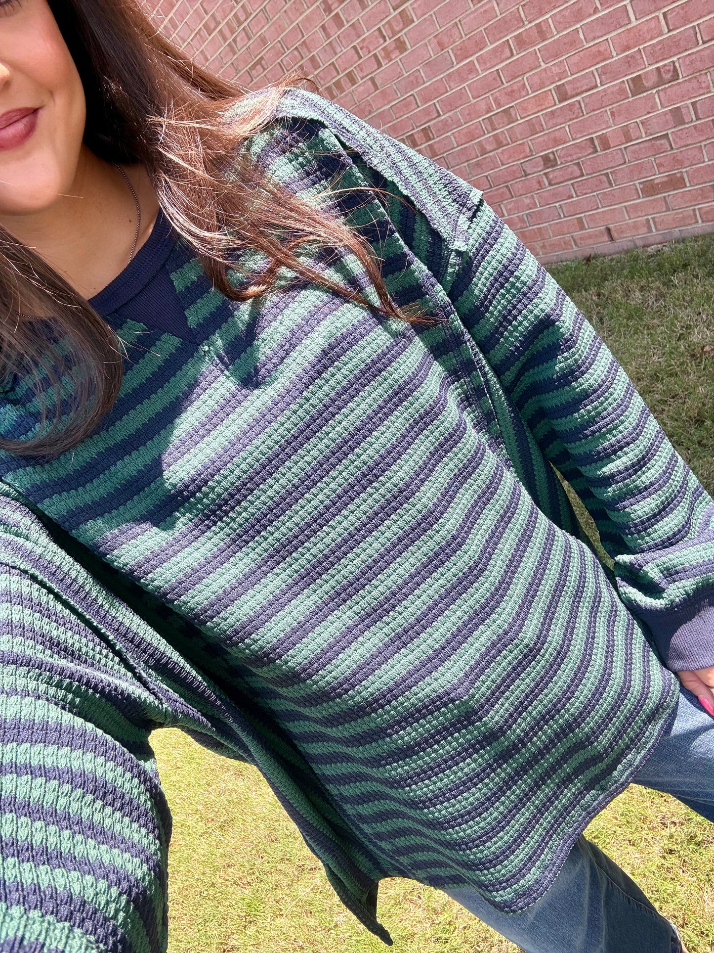 Olive Navy Striped Pullover