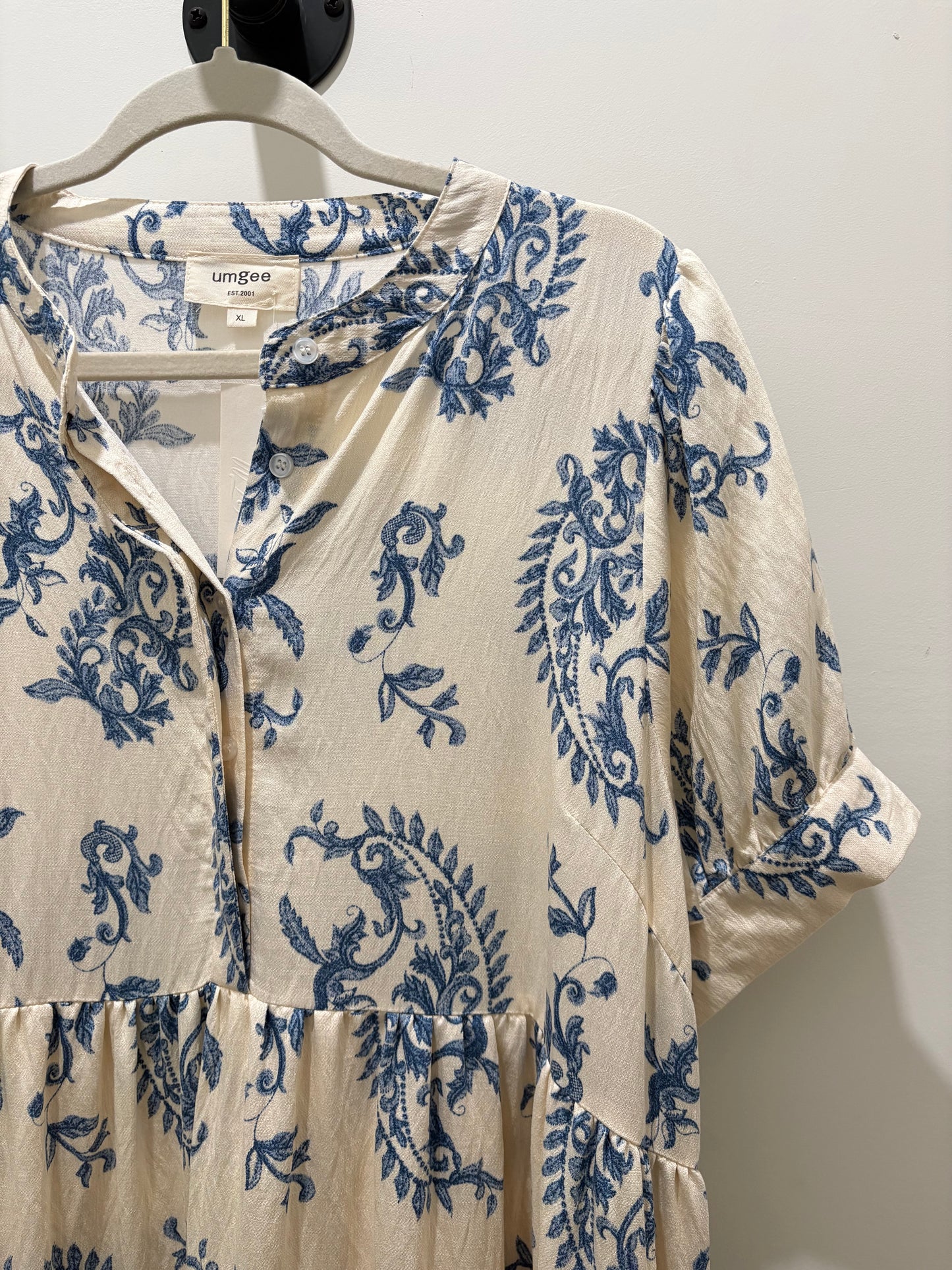 Cream Blue Mix Midi Dress
