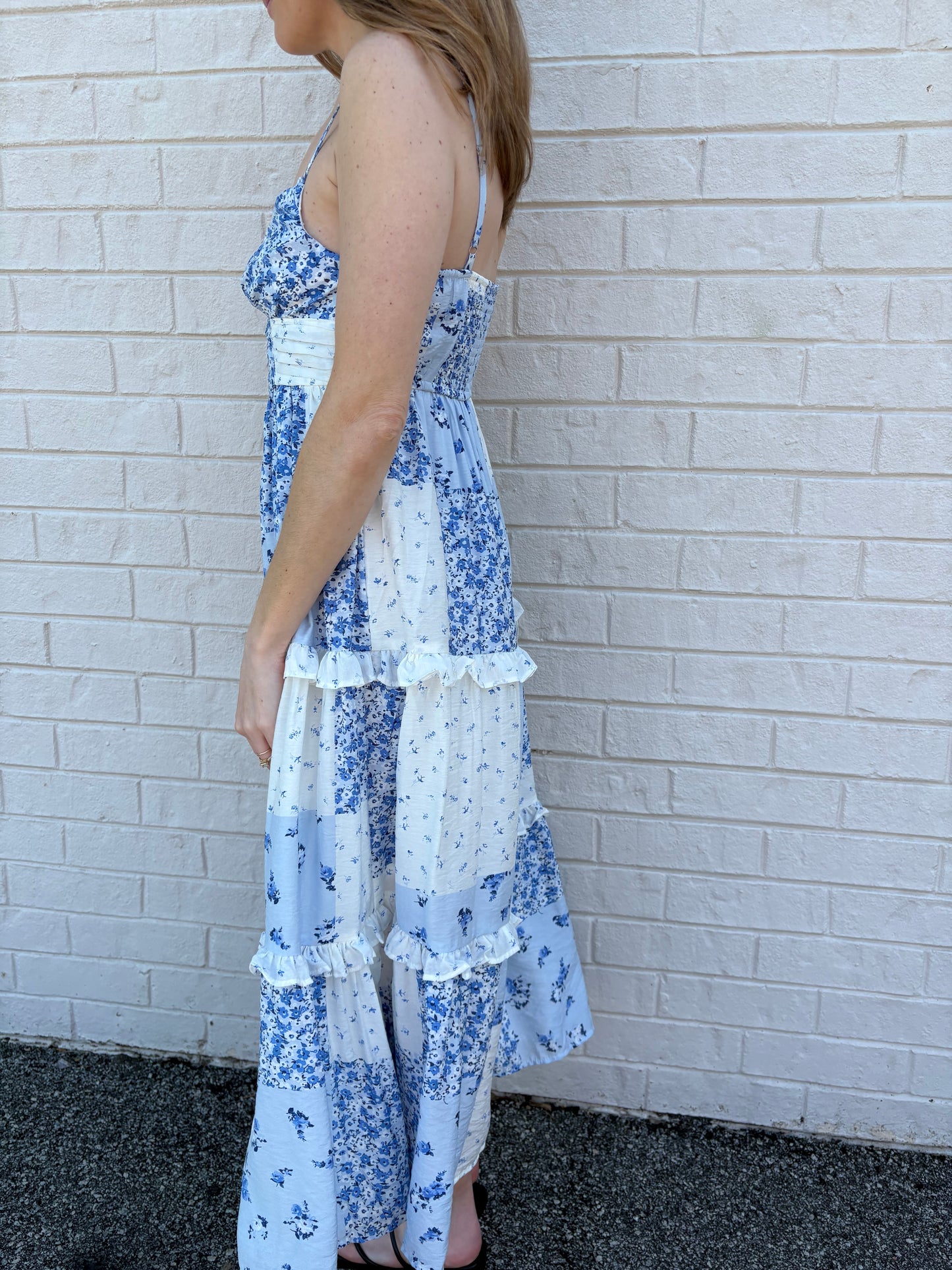 Blue Patchwork Midi Dress