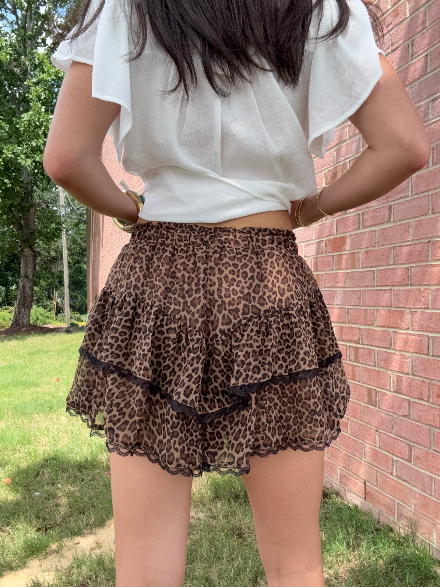 Leopard Tiered Lace Skort