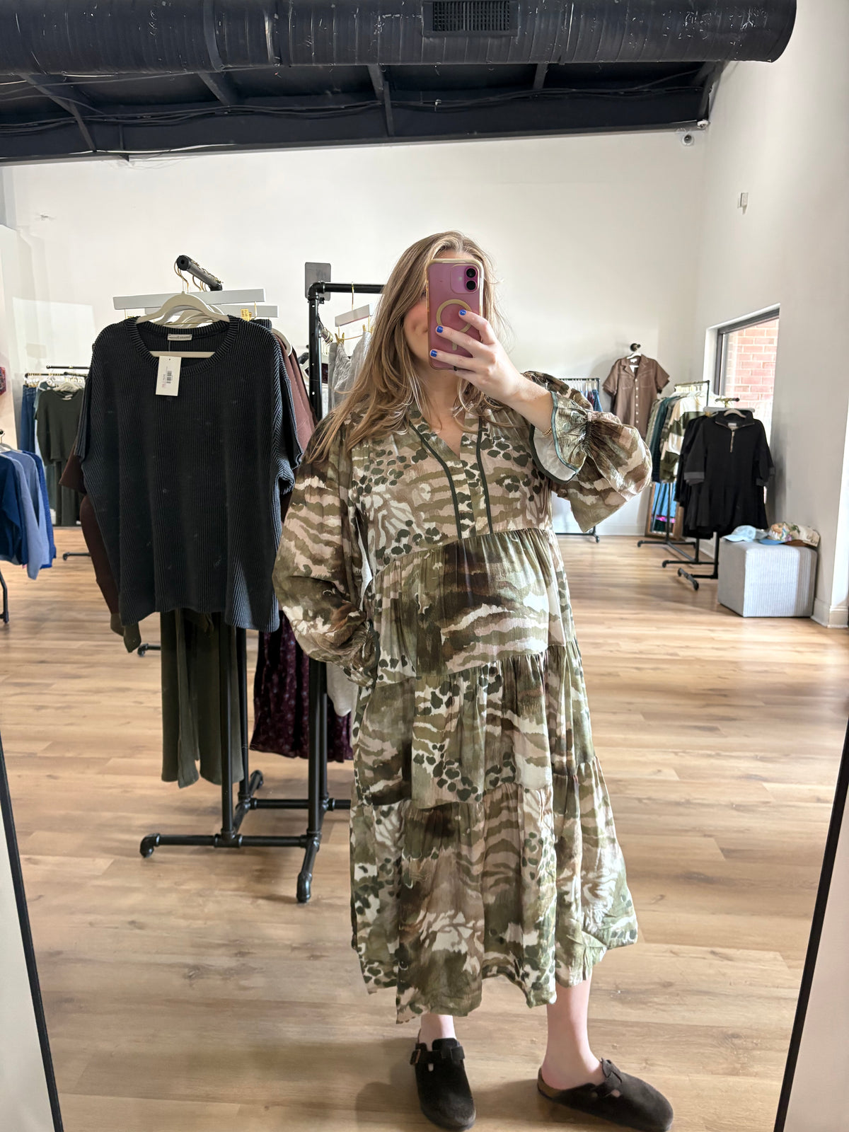 Sage Printed Midi Dress