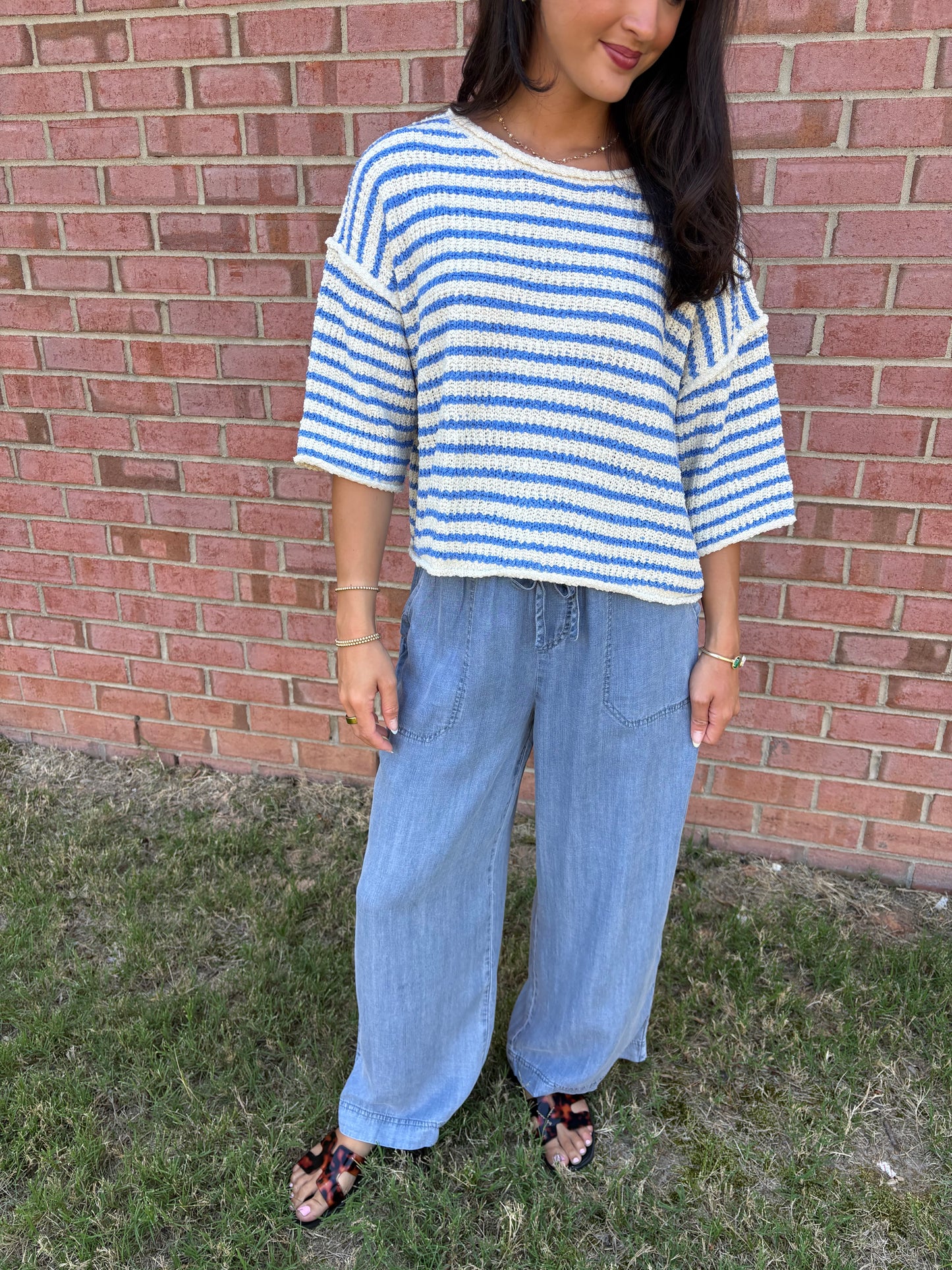 Sailor Blue Striped Knit Blouse
