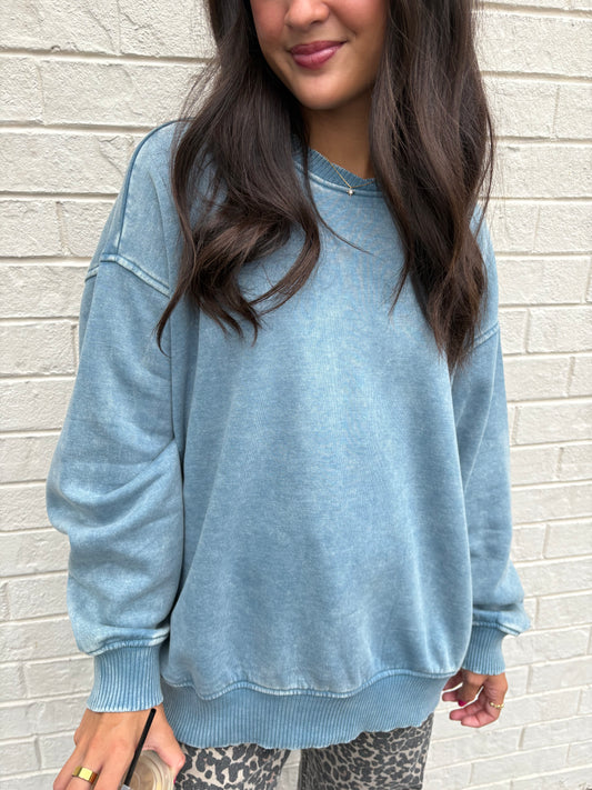 Nina Blue Grey Washed Pullover
