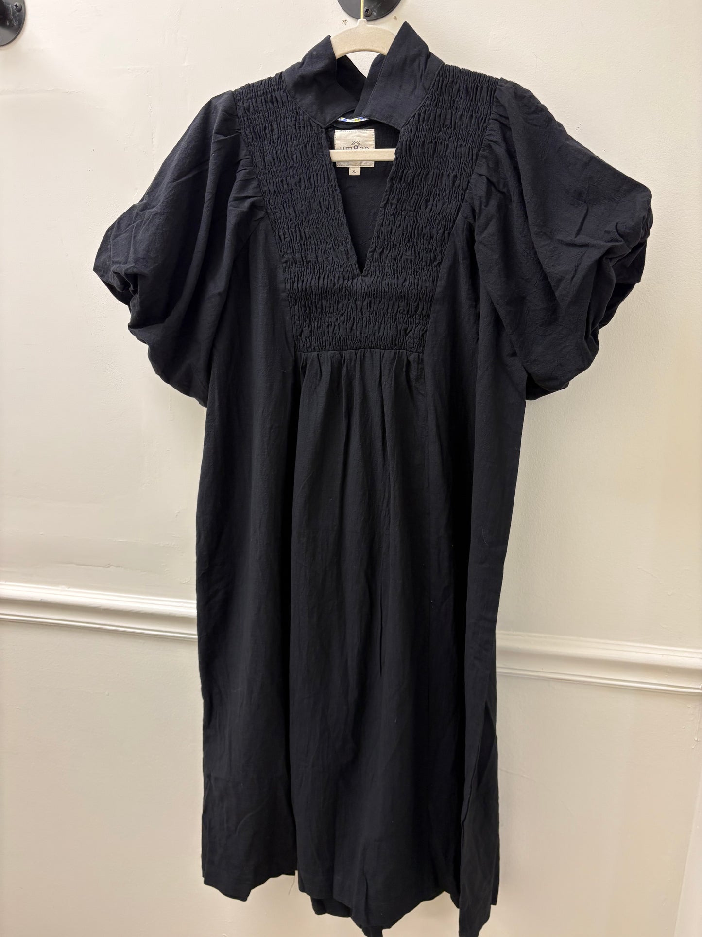 Maddie Smocked Black Midi Dress