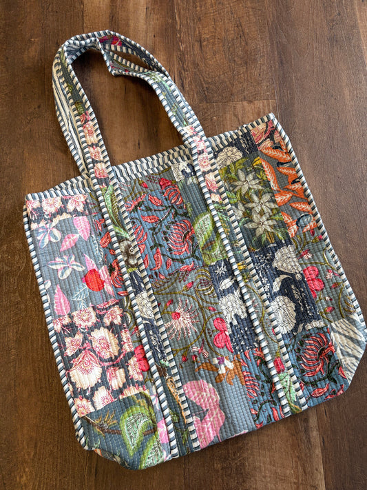 Grey Patchwork Quilted Tote