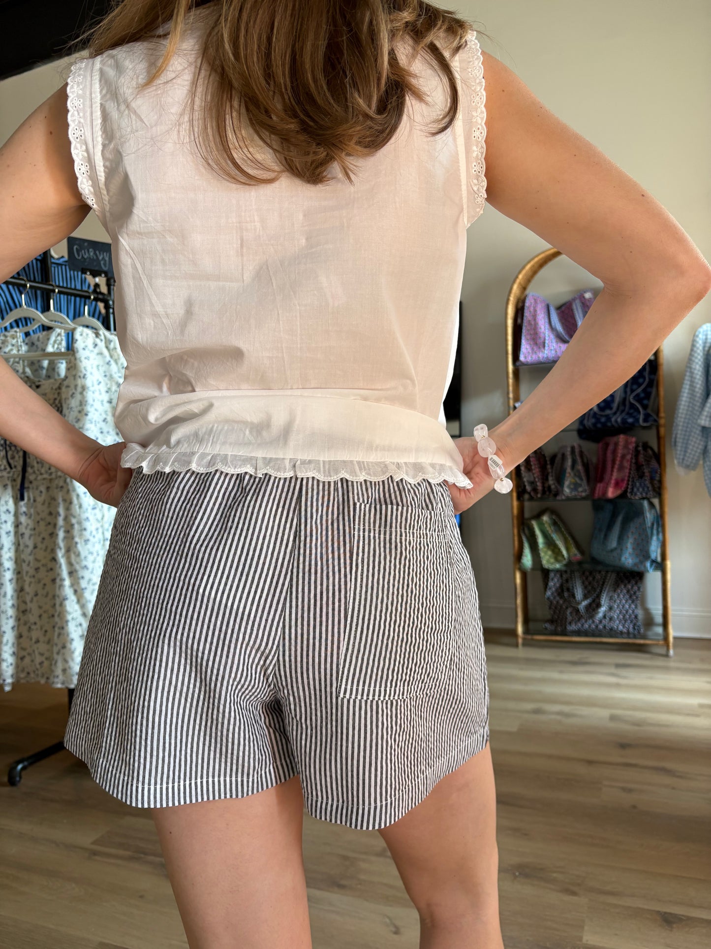 Black Pinstripe Shorts