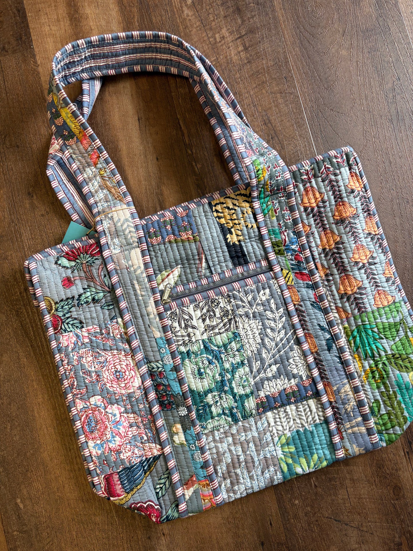 Blue Grey Quilted Square Tote
