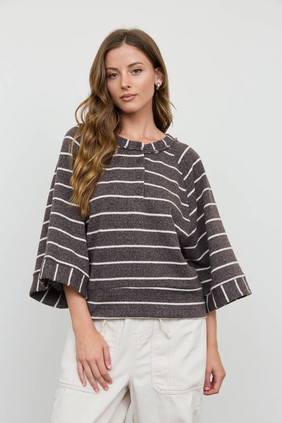Henley Striped Knit Top