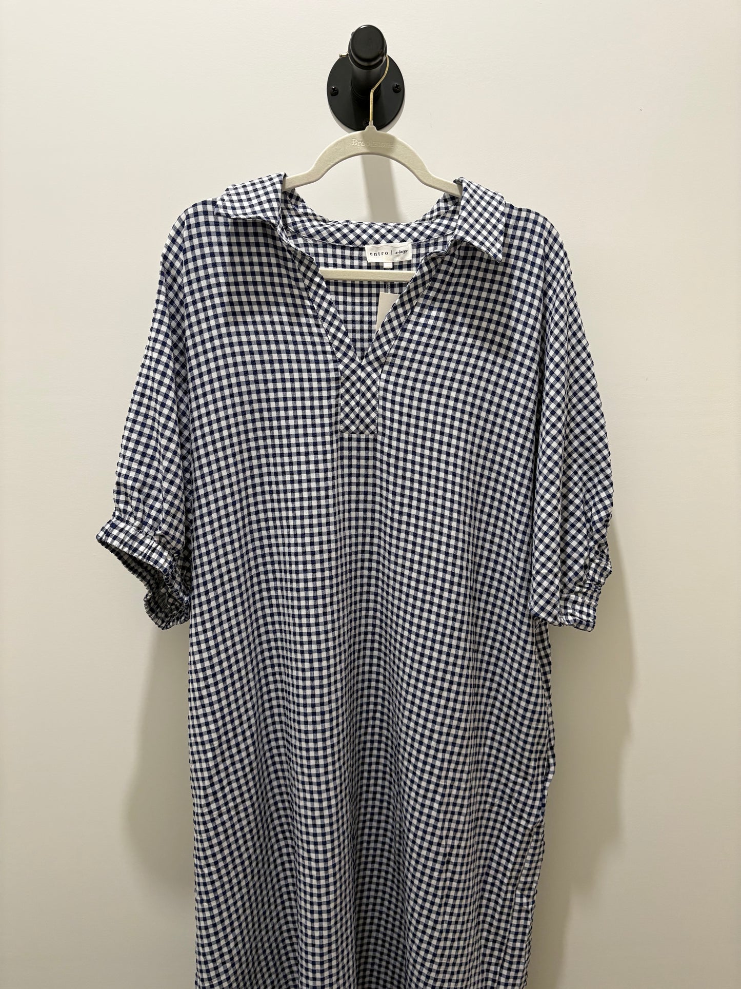 Navy Blue Gingham Midi Dress