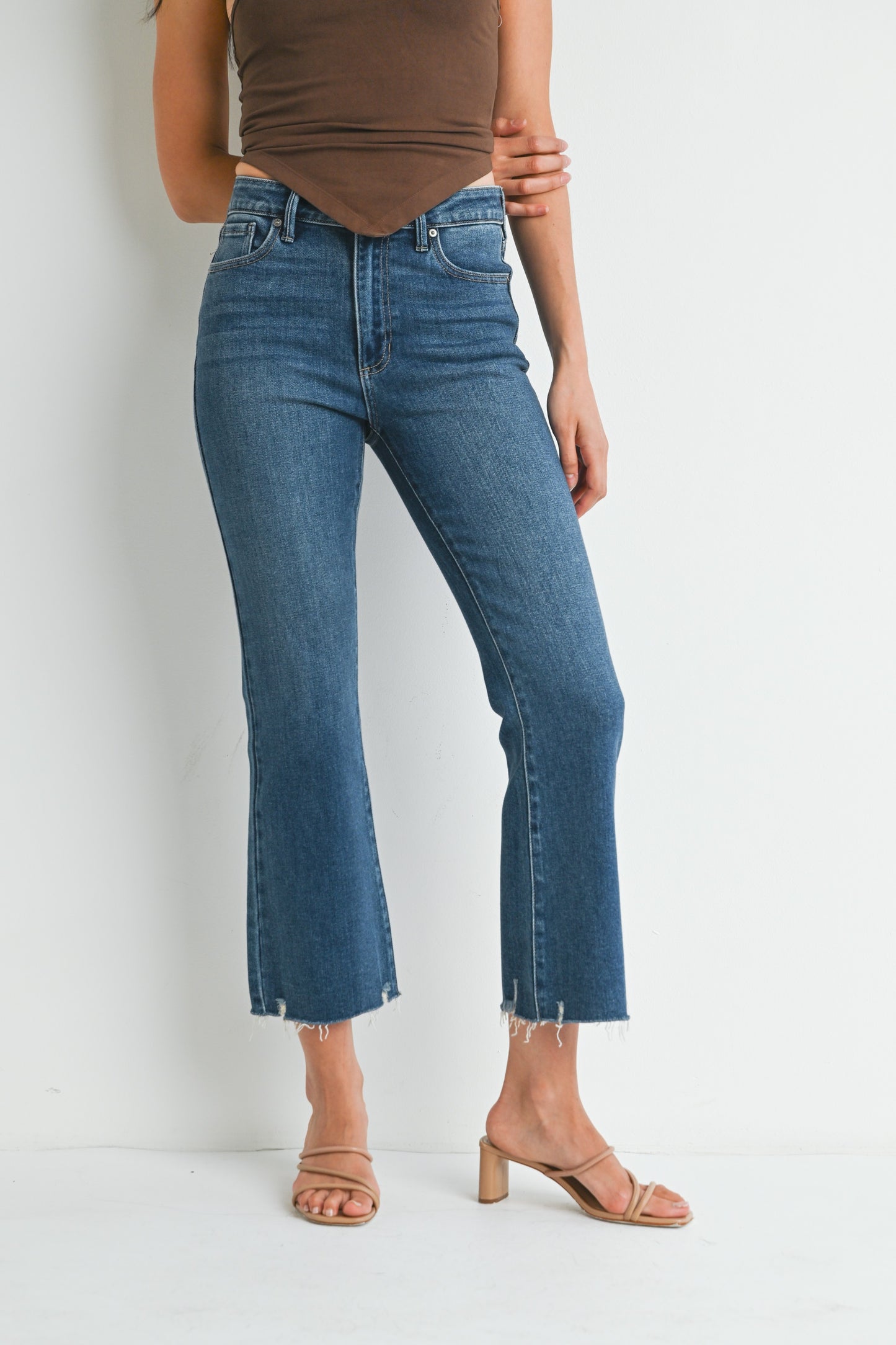 Dark Blue Crop Flare Jeans