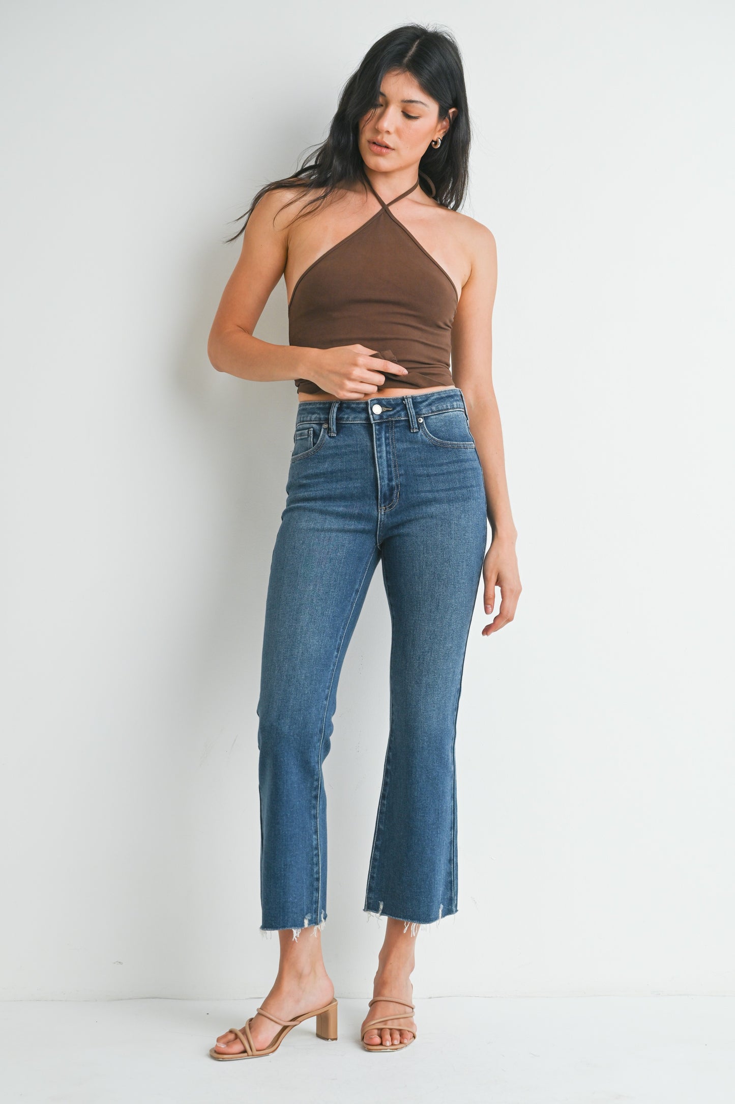 Dark Blue Crop Flare Jeans