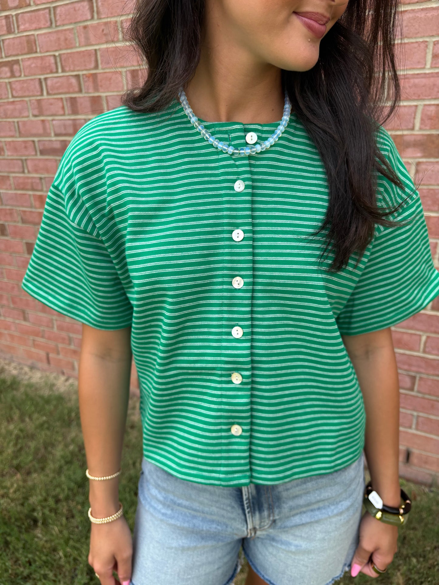 Camille Green Striped Top