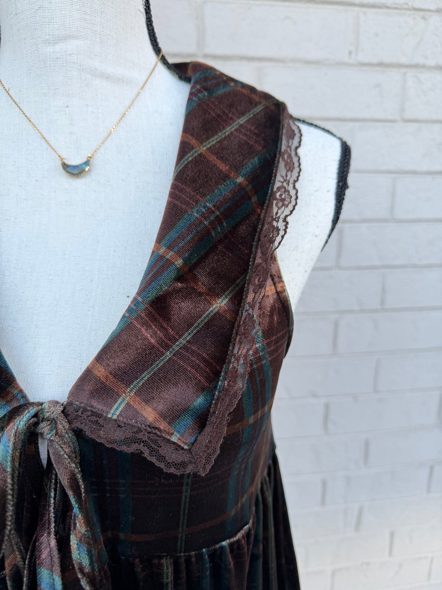 Brown Velvet Plaid Mini Dress